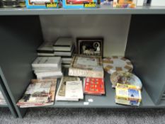 A shelf of decorative Railway Related Collectors Plates including Davenport, Danbury Mint and