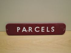 A BR Enamel Sign, Parcels, in red with white lettering, 46cm x 9cm