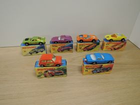 Six Matchbox Superfast 1970-1974 die-casts, H & I Boxes, No 1 Mod Rod, yellow wildcat label, No3