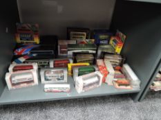 A shelf of modern die-casts including Solido, ERF, Lledo Buses and Wagons, all boxed, approx 25+
