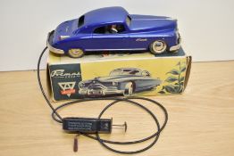 A W Arnold Germany US Zone tin plate & remote controlled Primal 2800 Saloon Car, dark blue with