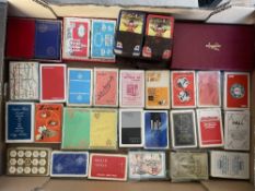 A box of vintage Advertising Playing Cards including Dowding & Mills, Fairy Dyes, Finish, Lansing