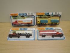 Five 1978 Matchbox 900 diecast sets, TP16 Truck and Articulated Trailer, TP22 Long Haul with Trailer