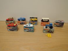 Eight Matchbox Series Superfast Lesney 1974-1982 die-casts, No 44 Passenger Coach, red raised