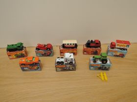 Eight Matchbox Series Superfast Lesney 1974-1982 die-casts, No 42 Mercedes Container Truck, red,