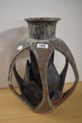 A large and unusual Ambleside pottery vase,of exposed lotus flower shaped form within cage like