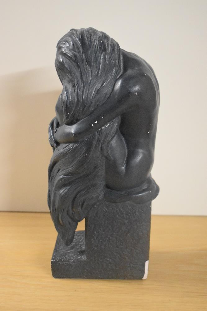 A modern bronze effect sculpture, stamped 'Austin Sculpture' to the base, and depicting a seated - Image 2 of 3