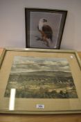 A vintage photographic print 'the Ngong hills' and a print of an African fish eagle.