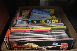 A box of History of Rock, Record Collector and Beatles Monthly magazine.