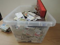 CIGARETTE & TRADE CARDS IN TUB, BY SETS, LOOSE IN ALBUMS Plastic tub with thousands of cards, mix of