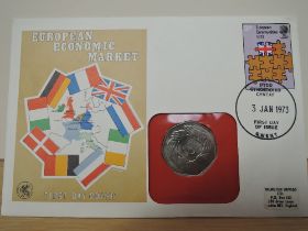 GB 1973 EUROPEAN ECONOMIC MARKET 50p NUMISMATIC FIRST DAY COVER EEC Numismatic cover from 1973, with