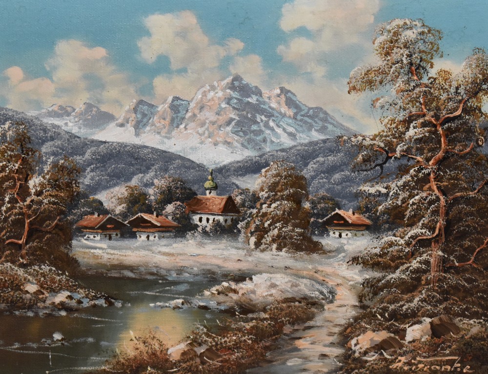 Artur Franke (20th Century, German), oil on canvas, Four continental and seasonal landscapes,