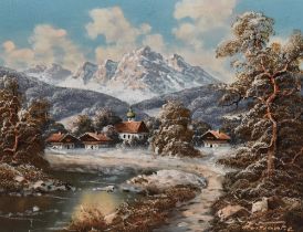 Artur Franke (20th Century, German), oil on canvas, Four continental and seasonal landscapes,