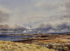 James Ingham Riley (20th Century), watercolour, 'NW Scotland', a bleak lochan scene in the