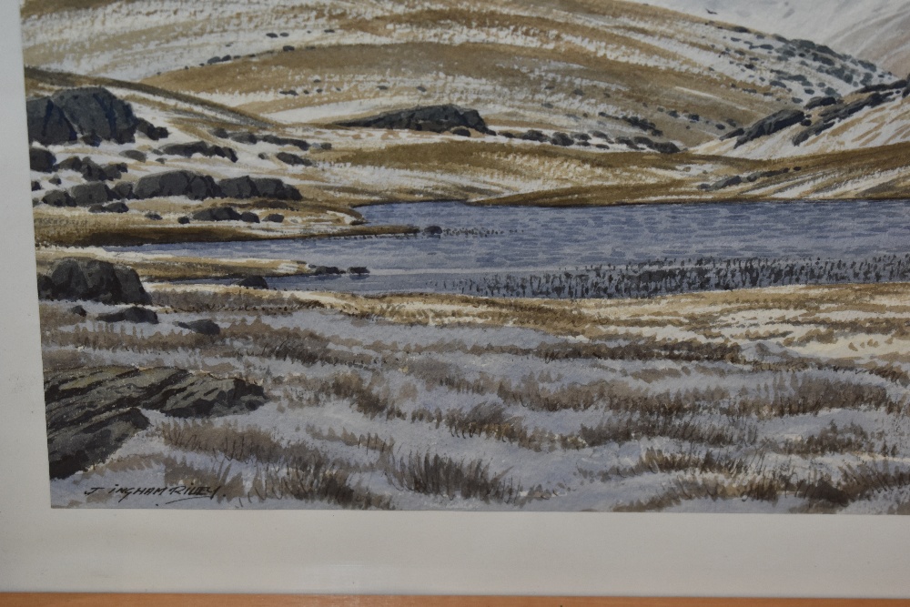 James Ingham Riley (20th Century), watercolour, A tarn winter landscape, possibly the Lake District, - Image 3 of 4