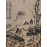 20th Century Chinese School, ink wash, A mountain scene with trees and gorge to the foreground,