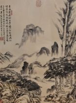 20th Century Chinese School, ink wash, A mountain scene with trees and gorge to the foreground,