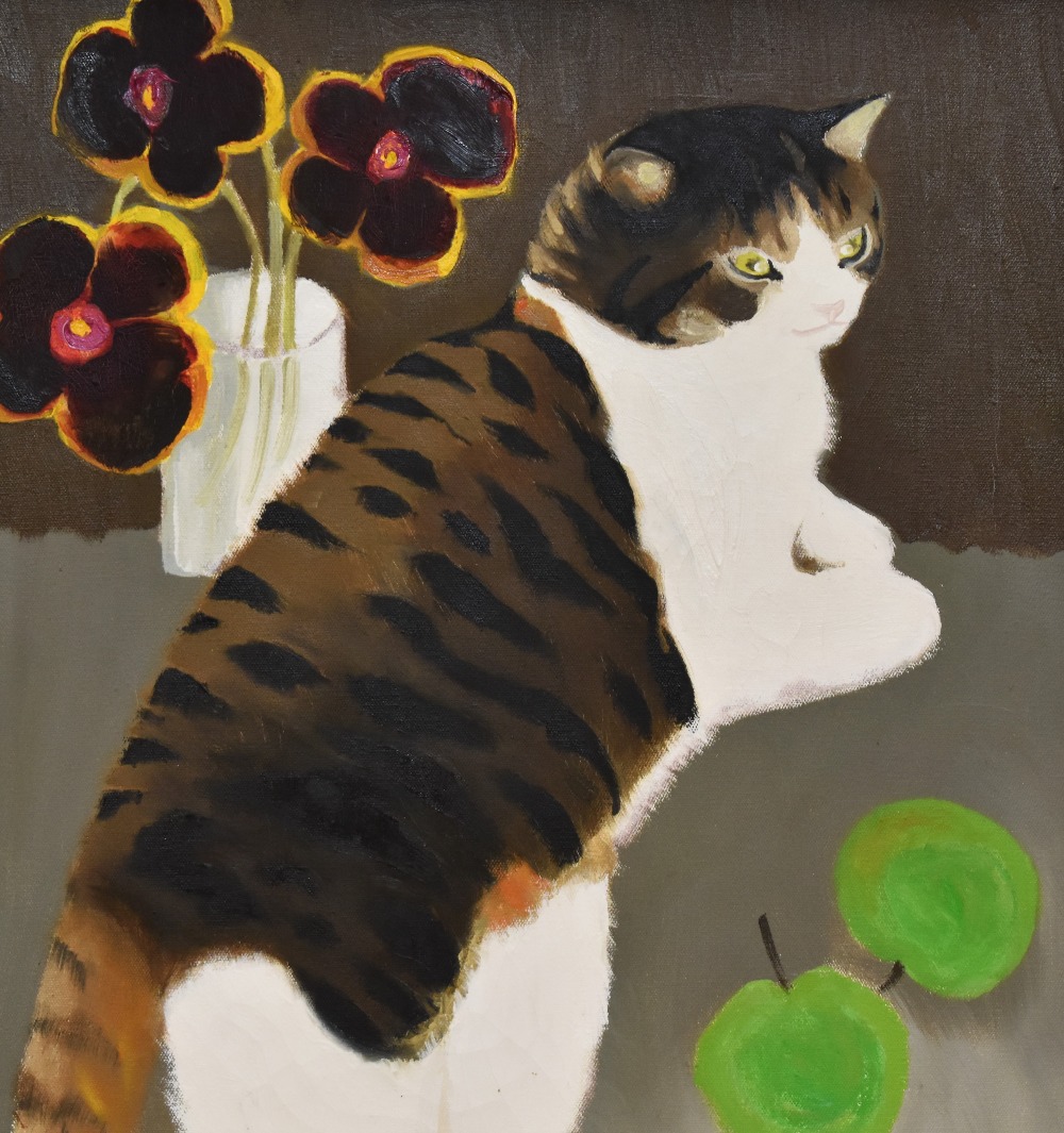 Mary Fedden (1915-2012, British), oil on canvas, 'Tabby', artist's label verso, dated 1988, - Image 3 of 5