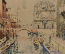 Raphael Pricert (1903-1967, French), watercolour, 'Montmartre', Paris, and 'Venice', both signed,