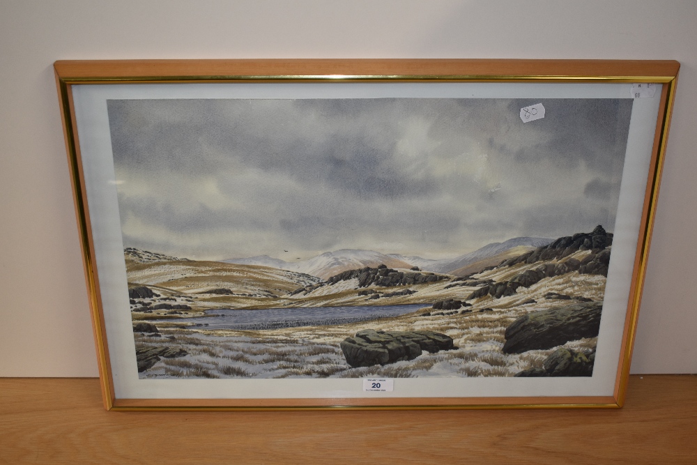 James Ingham Riley (20th Century), watercolour, A tarn winter landscape, possibly the Lake District, - Image 2 of 4