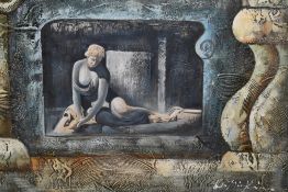 Artist Unknown (20th Century/Contemporary), mixed media on canvas, A classical statue within