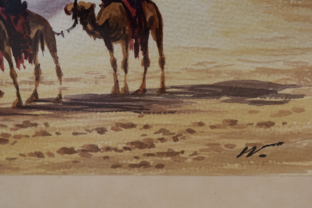 In the manner of Edwin Lord Weeks (1849-1903, American), watercolour, A desert landscape with camels - Image 3 of 4