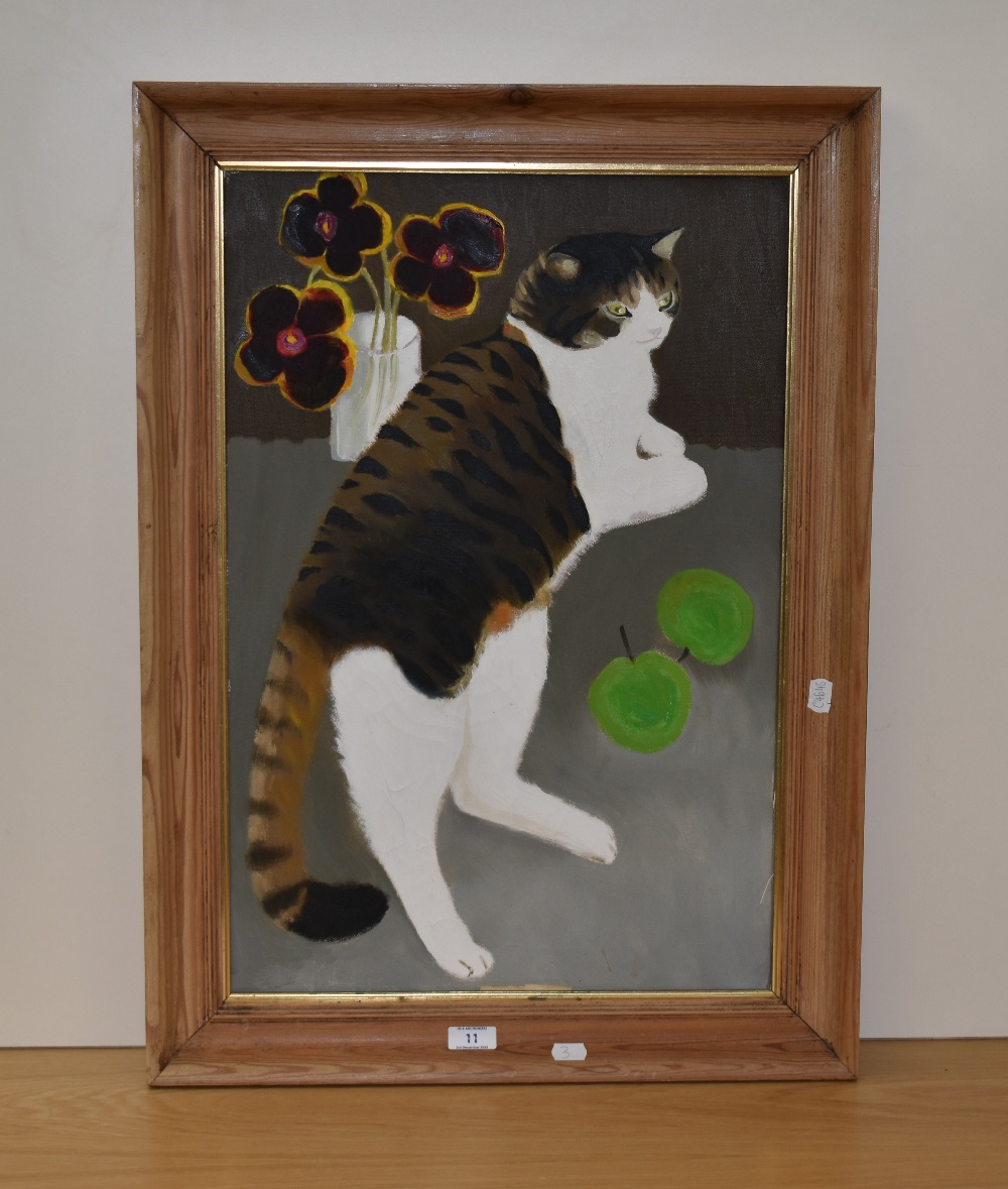 Mary Fedden (1915-2012, British), oil on canvas, 'Tabby', artist's label verso, dated 1988, - Image 2 of 5