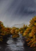 E.Bennett (20th Century), gouache, An autumnal river landscape, signed to the lower right, framed,