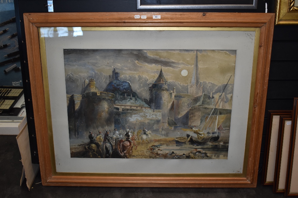 L.Powell (20th Century), watercolour, Title Unknown, An army marching towards a castle, signed to - Image 2 of 3