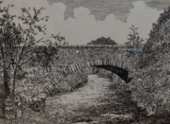 *Local Interest - Alfred Wainwright (1907-1991), pen and ink, 'Patton Bridge', the stone bridge in
