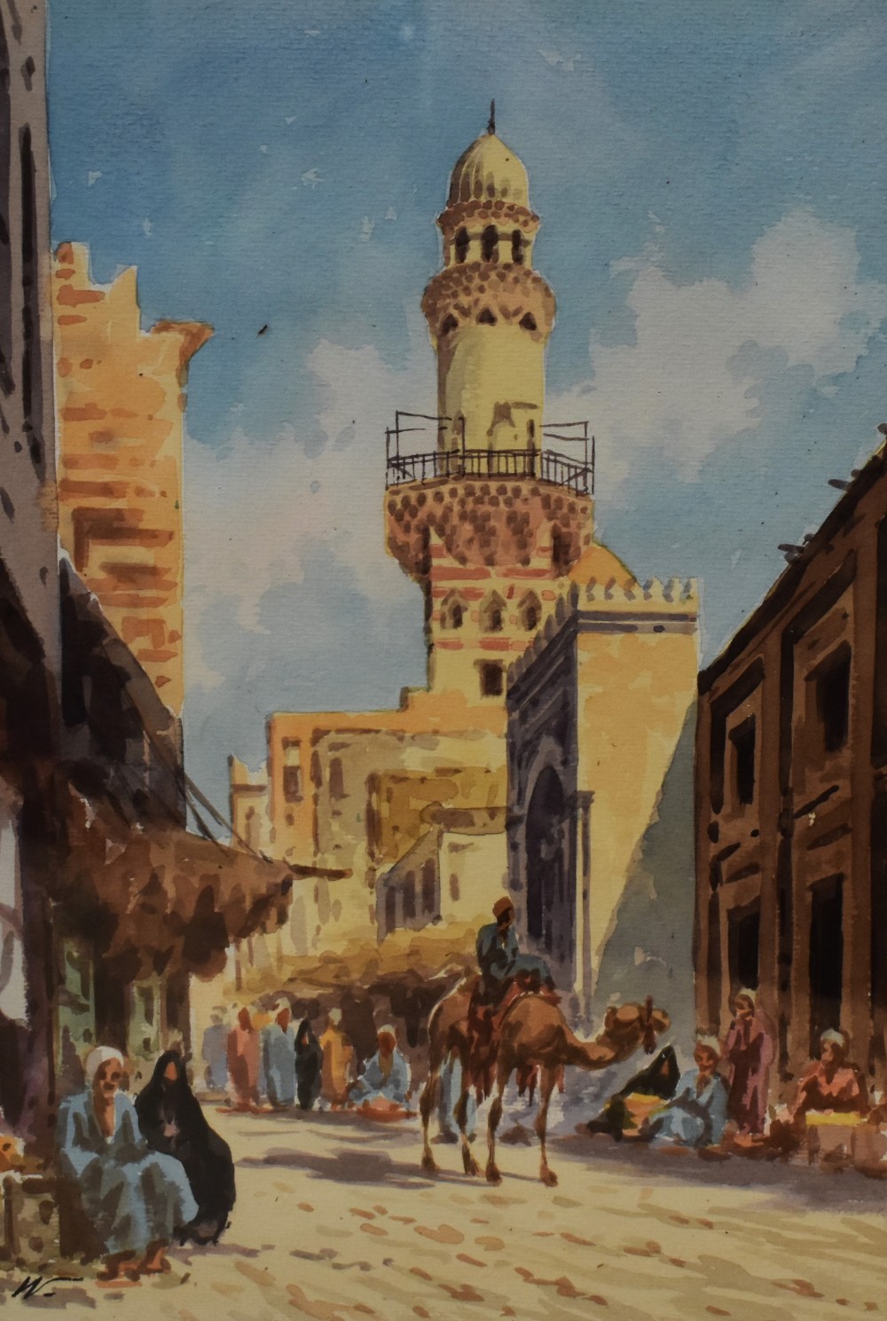 In the manner of Edwin Lord Weeks (1849-1903, American), watercolour, A busy Cairo street scene,