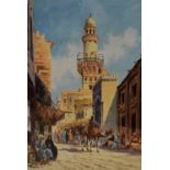In the manner of Edwin Lord Weeks (1849-1903, American), watercolour, A busy Cairo street scene,