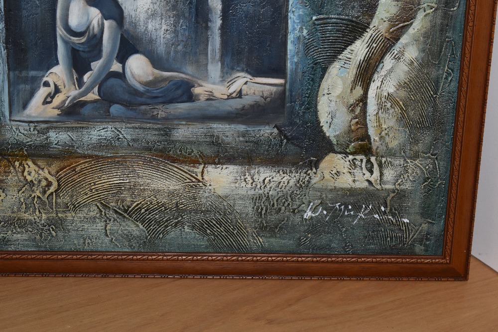 Artist Unknown (20th Century/Contemporary), mixed media on canvas, A classical statue within - Image 3 of 4