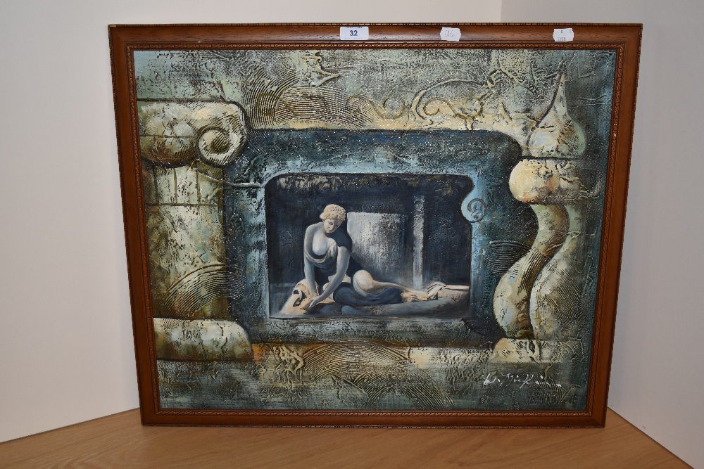 Artist Unknown (20th Century/Contemporary), mixed media on canvas, A classical statue within - Image 2 of 4