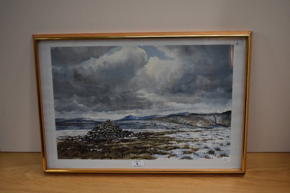 James Ingham Riley (20th Century), watercolour, 'On Buckden Pike', The Yorkshire Dales, a winter - Image 2 of 4