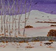 *Local Interest - Chas Jacobs (b.1957, British), acrylic on paper, 'Snow Fall', Ingleborough in