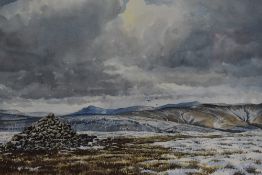 James Ingham Riley (20th Century), watercolour, 'On Buckden Pike', The Yorkshire Dales, a winter