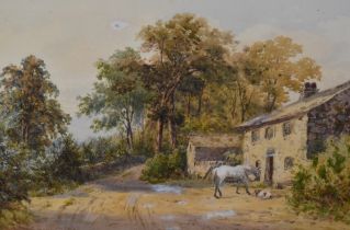 Reginald Aspinwall (1858-1921, British), watercolour and gouache, An autumnal farmyard scene with