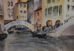 A.W. Brown (20th Century), watercolour, A Venetian scene depicting the Grand Canal, signed to the