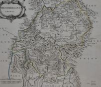 After Robert Morden (1650-1703), hand coloured map of Westmorland (from Camden's Britannica), framed