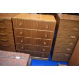 A vintage bedroom chest of five drawers, dimensions approx W77 D48 H101cm (handles af)