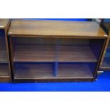 A vintage teak effect low bookcase, width approx 110cm (H72, D43)