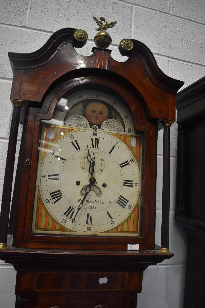 A 19th Century oak longcase clock having mahogany cross banding, with 8 day movement and painted - Image 2 of 9