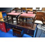 A Stag dressing table, bedside table and two stools, dressing table width approx 153cm