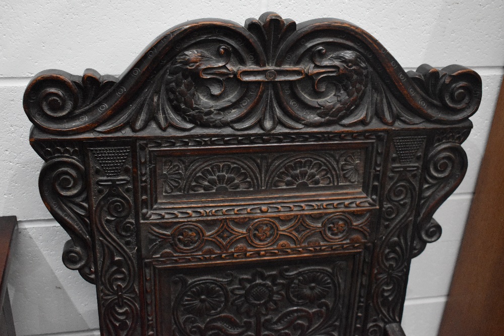 An 18th century carved oak Wainscott chair , dimensions approx H124 W59 D46cm - Image 2 of 3