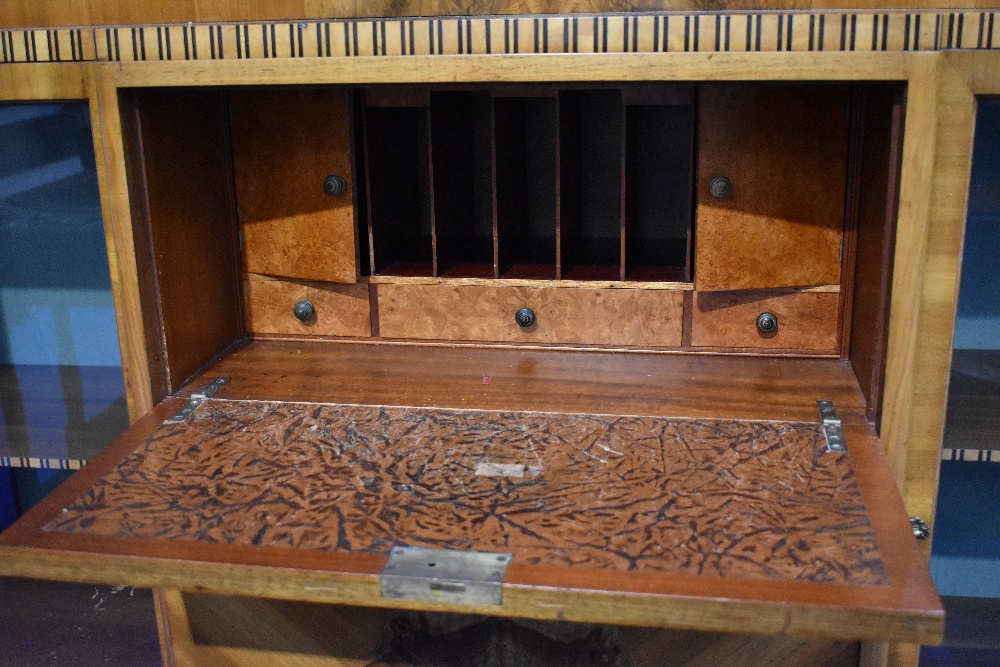 A vintage side by side display cabinet with marquetry decoration to front panel, width approx 140cm, - Image 2 of 2