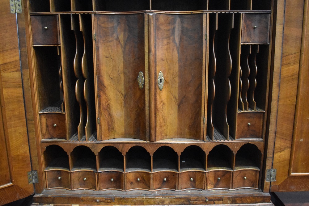 A fine Queen Anne walnut bureau , having double arch topped, Italian style mirrored panels to doors, - Image 4 of 19