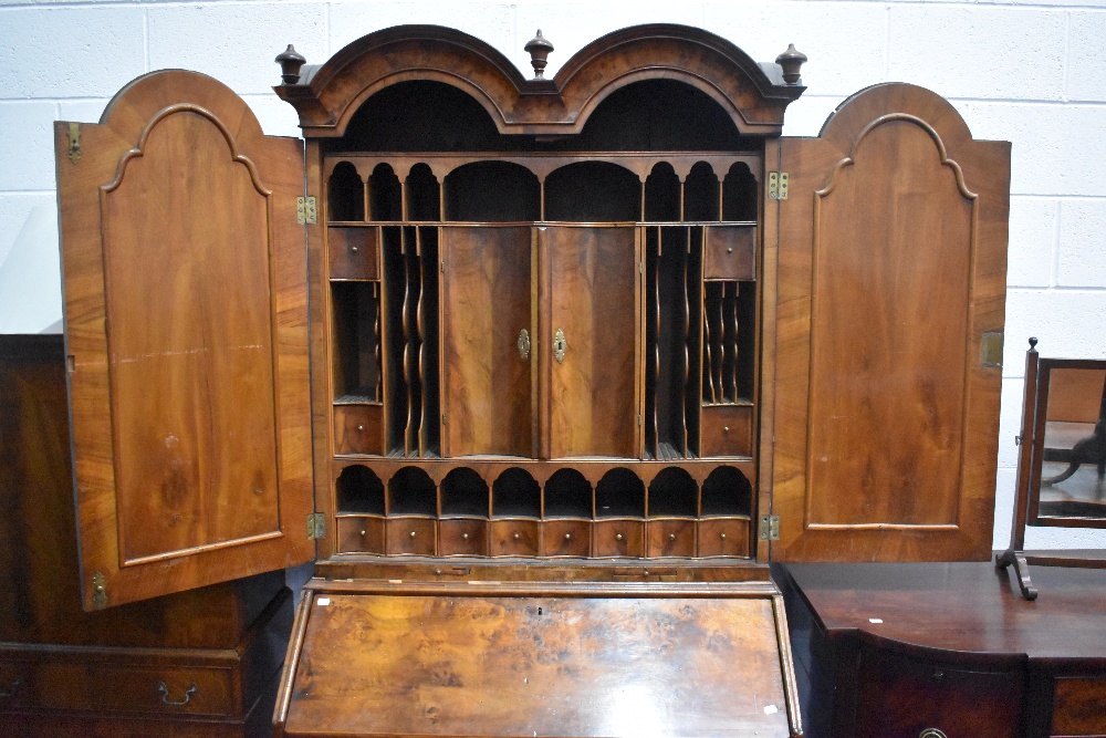 A fine Queen Anne walnut bureau , having double arch topped, Italian style mirrored panels to doors, - Image 2 of 19