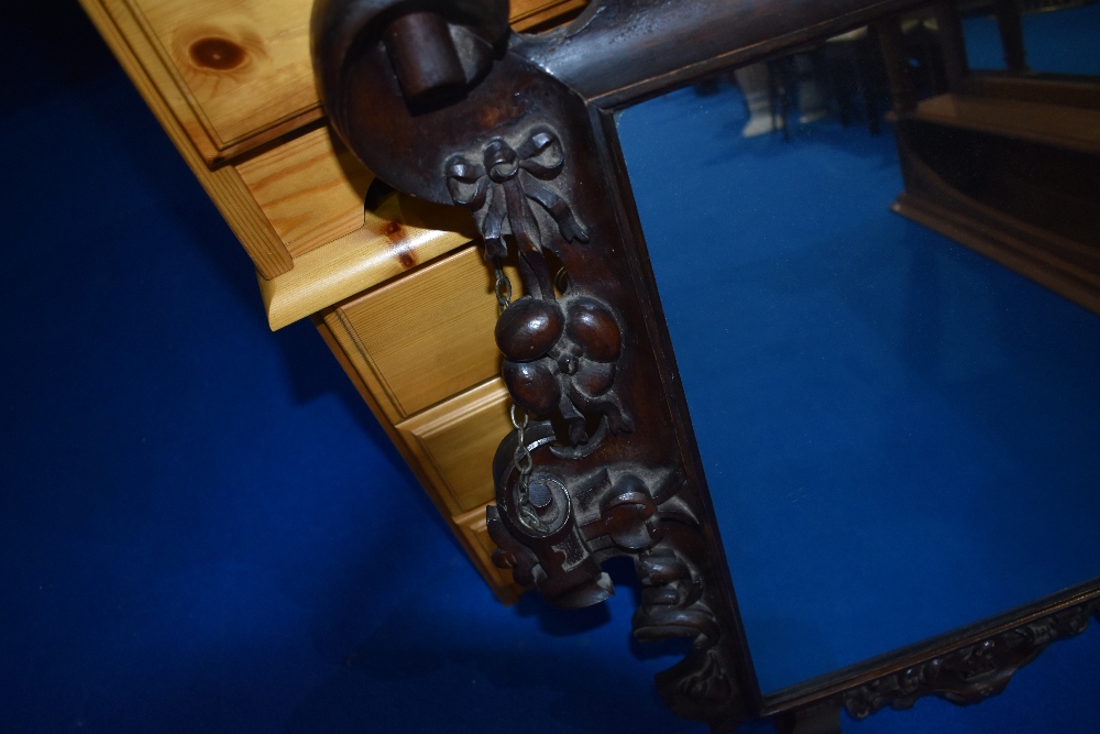 A 19th Century oak frame mirror, having foliate and interesting handshake design (possibly masonic - Image 3 of 4