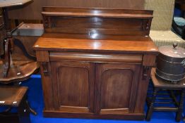 A Victorian mahogany chiffonier having ledge back and double cupboard, nice proportions, approx.